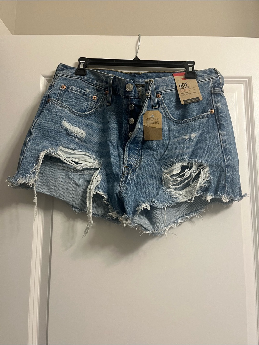 Levi's Light Blue Distressed Denim Cutoff Shorts